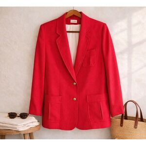 Vtg Red Gold Button Linen‎ Blazer Medium Coatree 90s Butter Mom Preppy Coastal